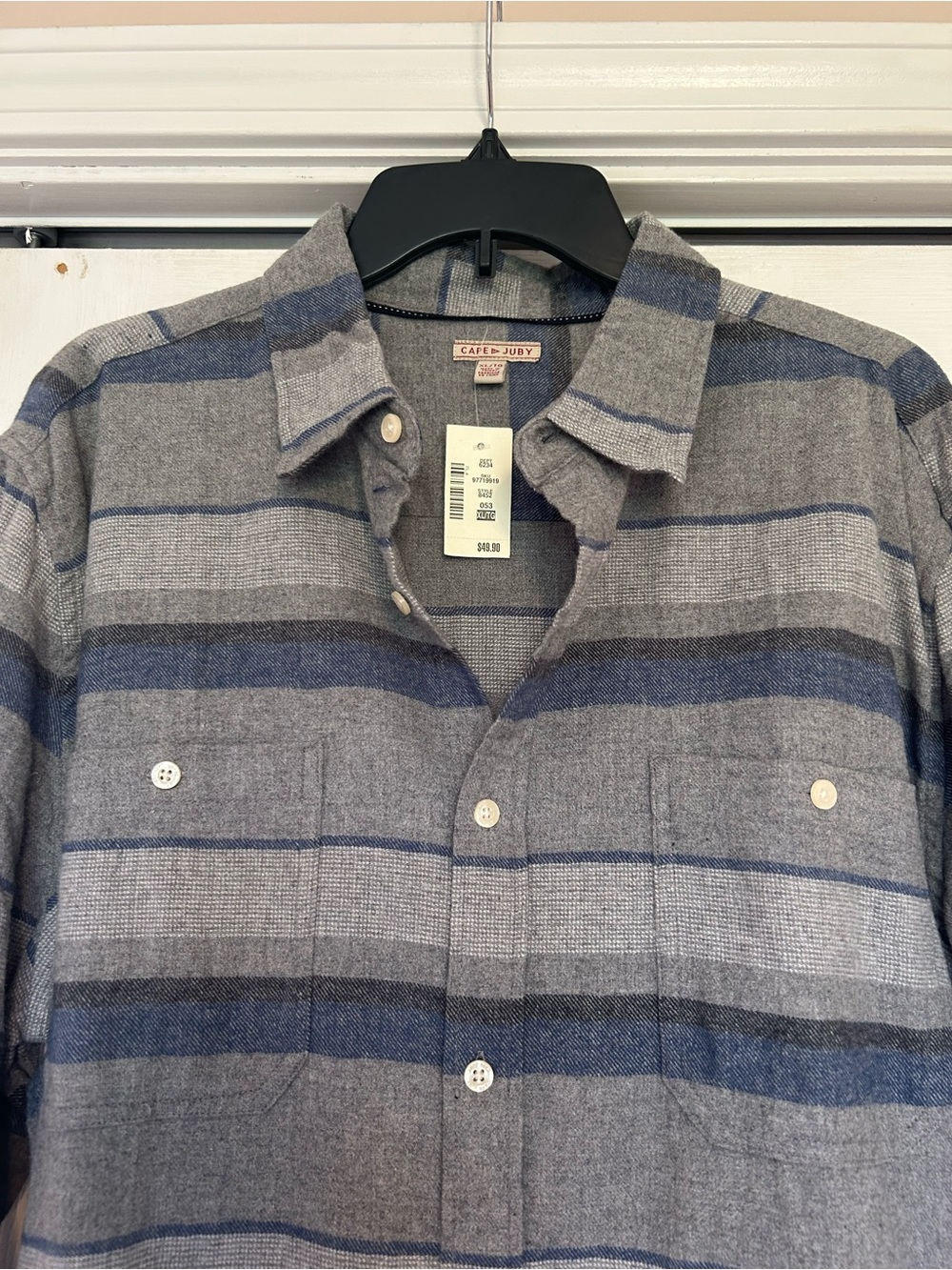 Cape Juby Men's Gray and Blue Striped Casual Button-Down Shirt